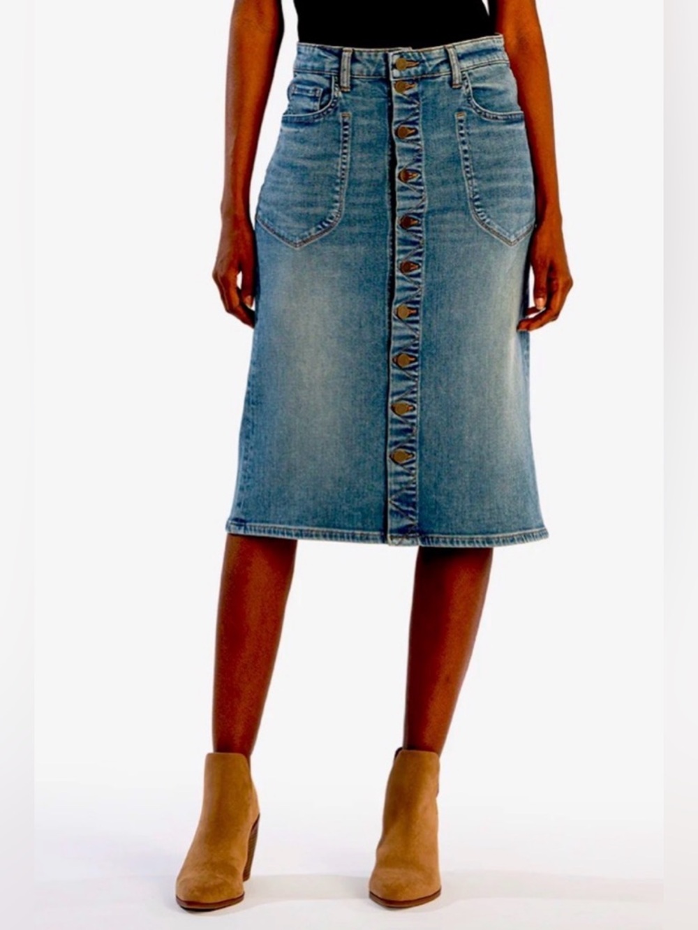 KUT Rose Denim Midi Skirt button down size 4